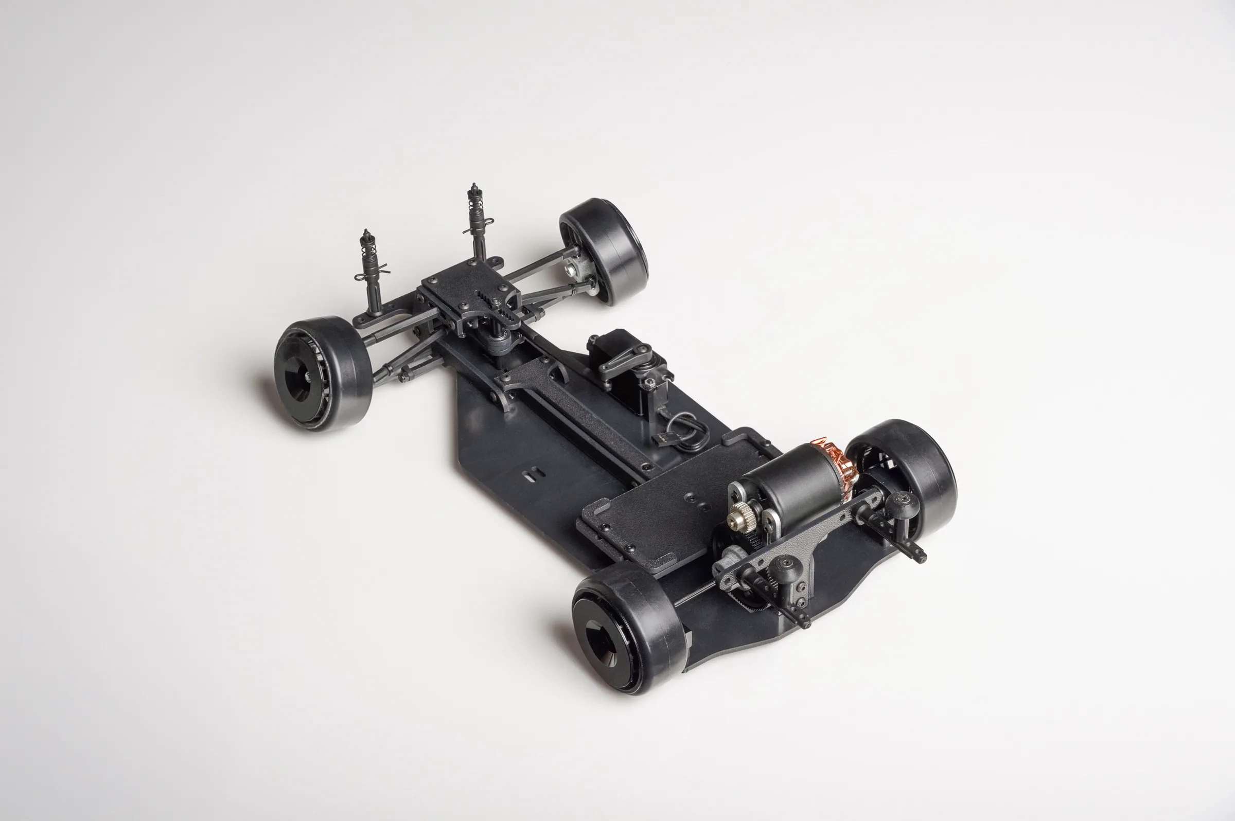 The RCDrift.io V0 drift chassis, seen from above at the rear left